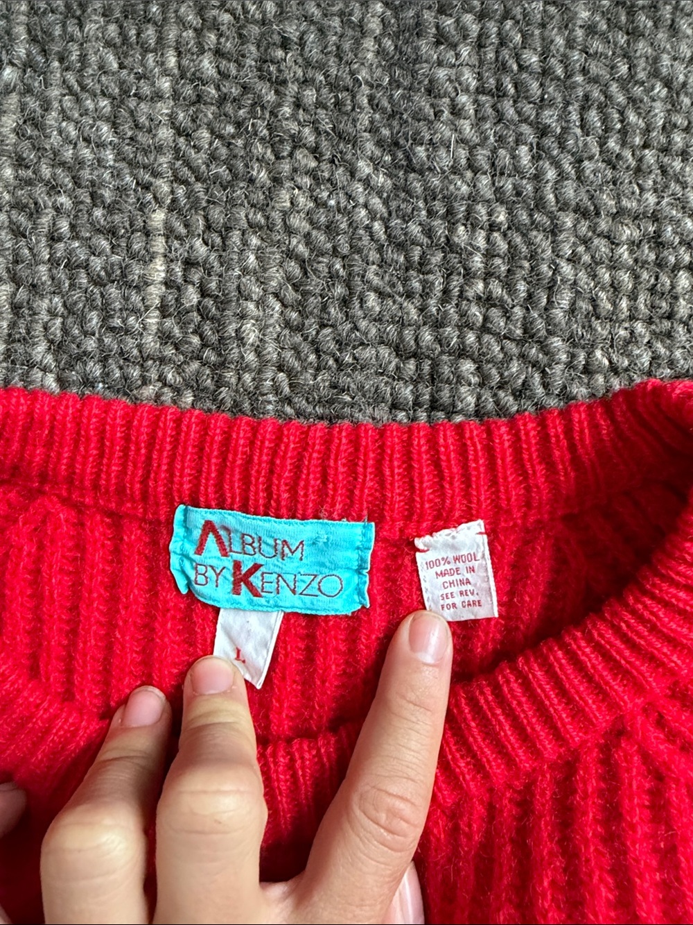 Vintage Kenzo Fisherman Wool Sweater Cherry Red - Picture 2 of 4